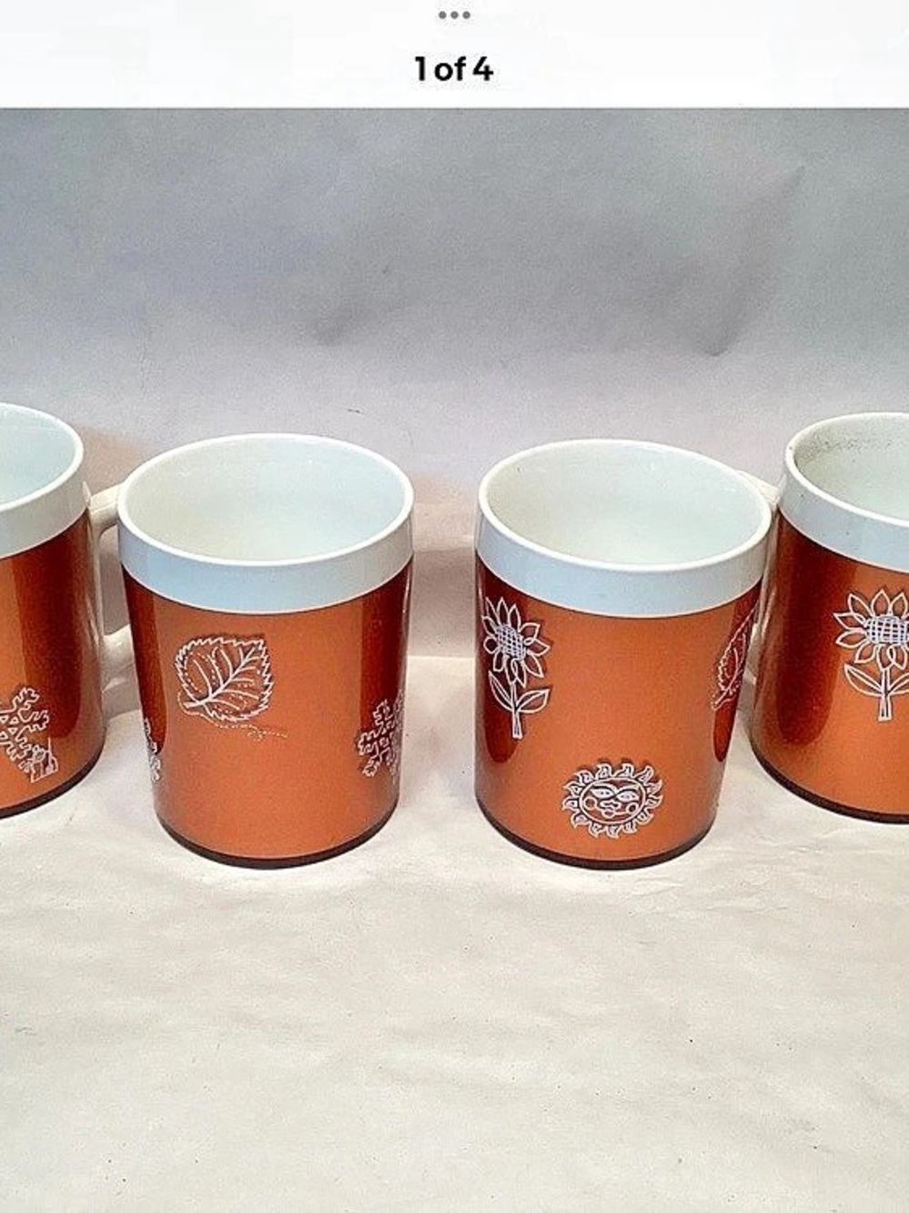 Vintage West Bend Thermo Serv 4 Seasons Mugs NEW Copper White Cup Set USA